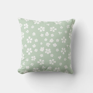 Coussin Boho moderne blanc fleur sauvage vert brouillard