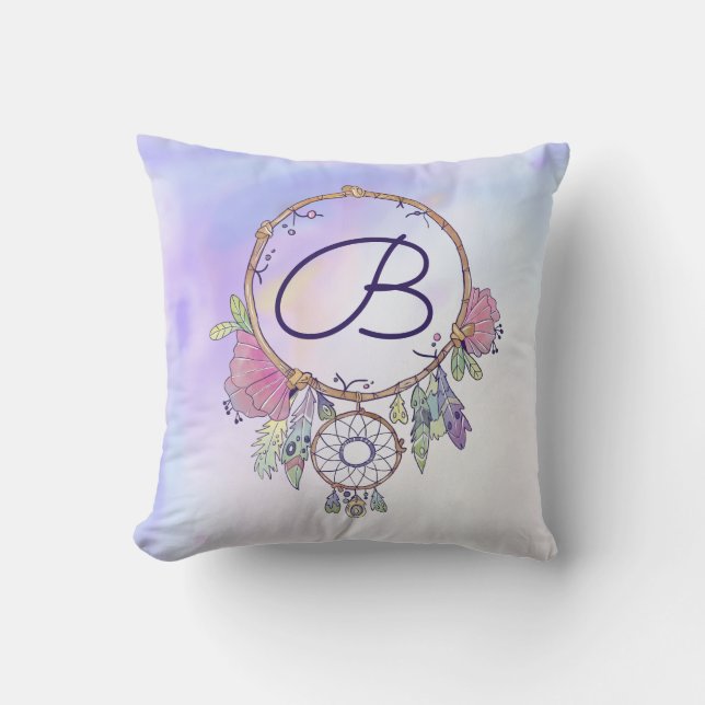 Coussin Boho Monogramme Aquarelle Dreamcatcher Jeu d'oreil (Recto)