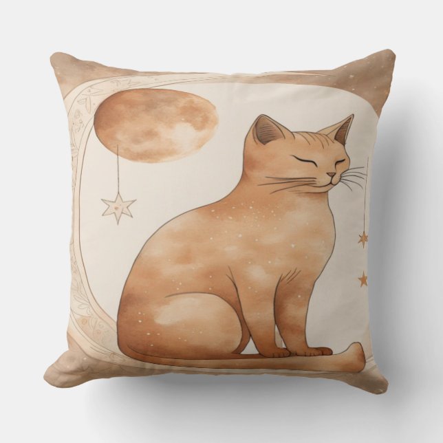 Coussin Boho Moon Cat Design (Recto)