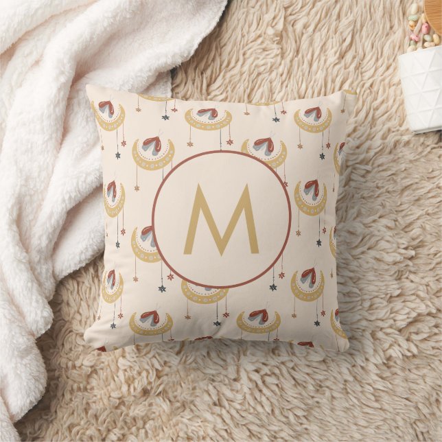 Coussin Boho Moon Stars Papillon Motif Monogramme (Couverture)