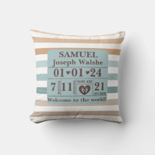 Coussin Boho Motif personnalisé statistiques de naissance