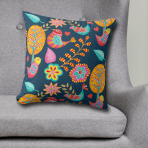 Boho Oiseaux Arbres Fleurs Folk Art Motif