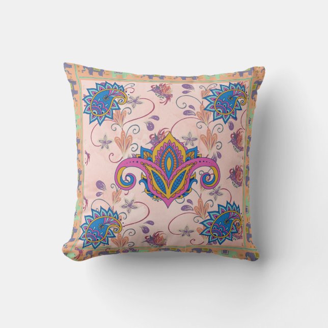 Coussin Boho paisley and elephant pattern_lmandala artwork (Recto)