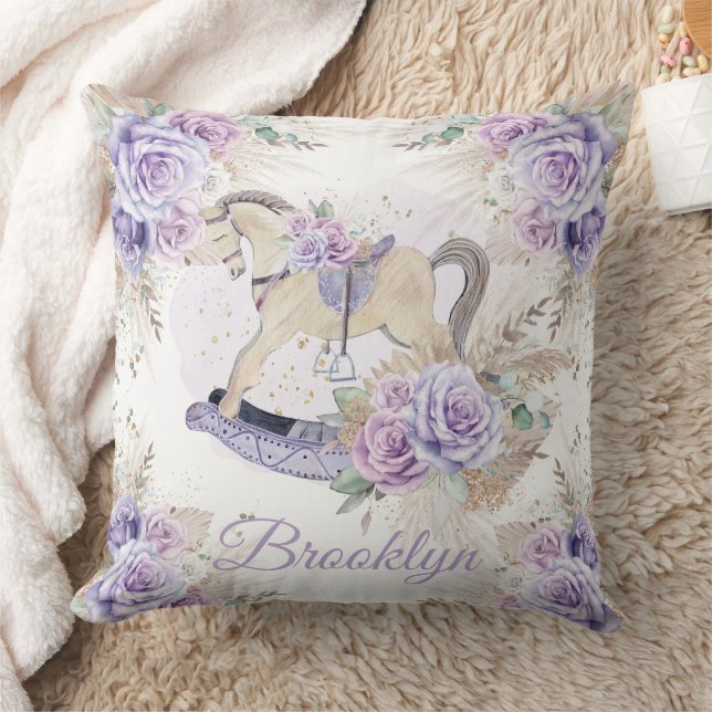 Coussin Boho Pampas Herbe Purple Floral Rocal Horse (Couverture)