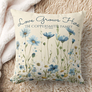 Coussin Boho Personnalisé Fleurs sauvages Bleus, Famille D
