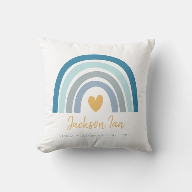 Coussin Boho Rainbow Baby Personnalisé Statistiques de nai (Recto)