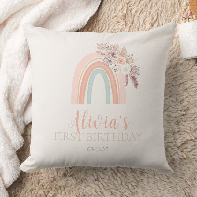 Coussin Boho Rainbow Watercolor Premier anniversaire (Couverture)
