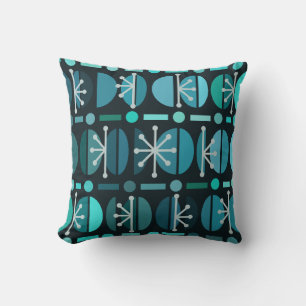 Coussin Boho Retro Bowls Lignes Turquoises