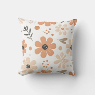 Coussin Boho Rétro Terracotte Floral Esthétique