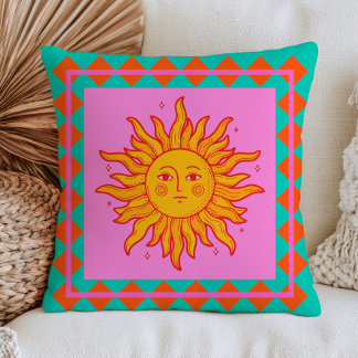 Coussin BOHO Rétro Visage de Soleil Dopamine Esthétique Co