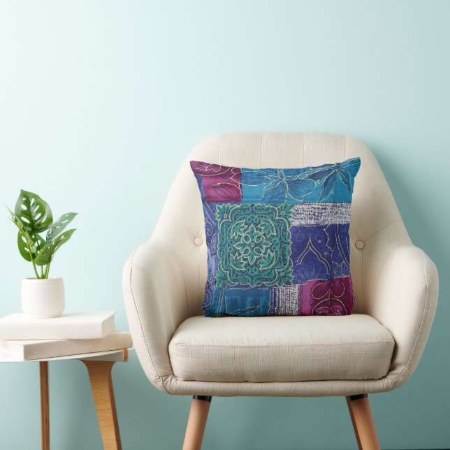 Coussin Boho réversible bleu violet écorce (Chaise)