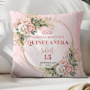 Coussin Boho Romantique Fleurs Roses Douces 15 Ans Anniver