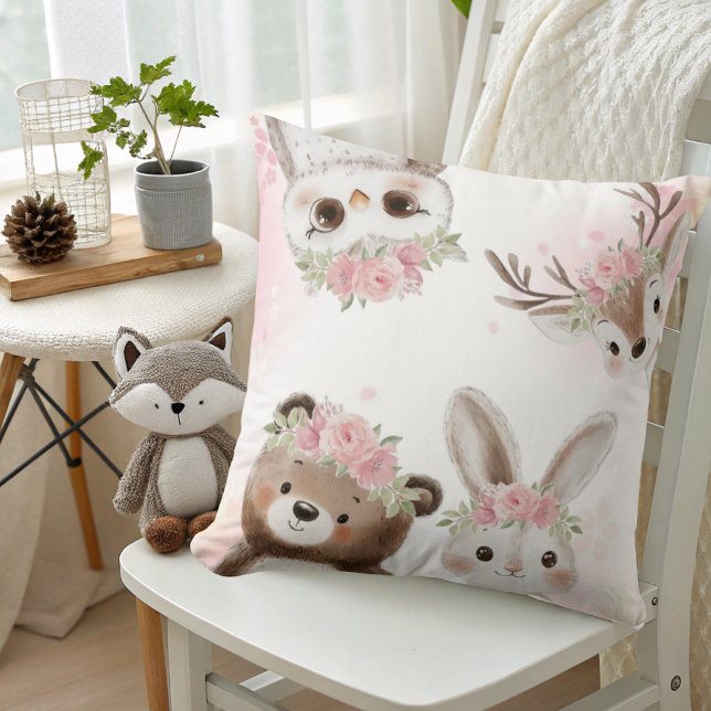 Coussin Boho rose Bois Amis Bébé Fille Douche (Créateur téléchargé)
