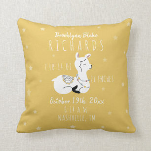 Coussin Boho Stars Llama Neutral Baby Birth Stats Nursery