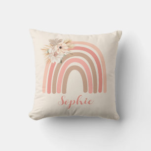 Coussin Boho tendance arc-en-ciel rose fleurs séchées