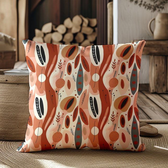 Coussin Boho Terra Cotta tons Terre Chaude Abstraits (Terra cotta boho abstract decorator pillow)