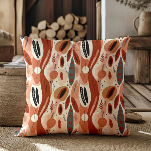 Coussin Boho Terre Cuite Abstrait Tons Terre Chauds 