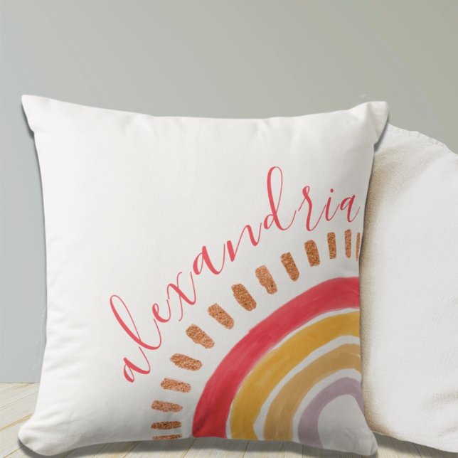 Coussin Boho Watercolor Rainbow Name Nursery (Créateur téléchargé)