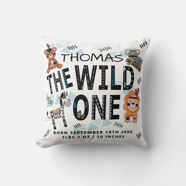 Coussin Boho Wild One Bird Stats (Recto)