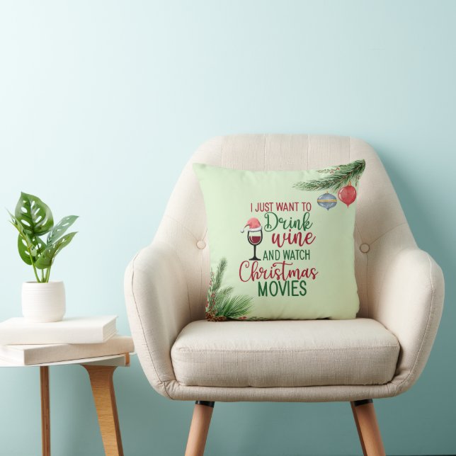 Coussin Boire du vin, regarder les films de Noël, manger d (Chaise)