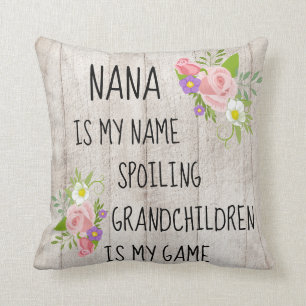 Coussin Bois avec Nana/Grand-mère florale rose violet