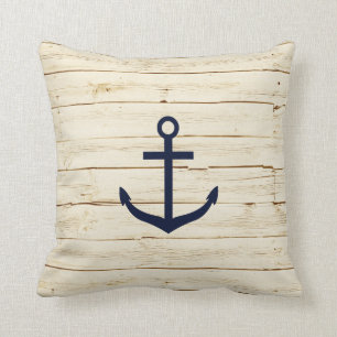 Coussin Bois blanc rustique avec l'Ancre