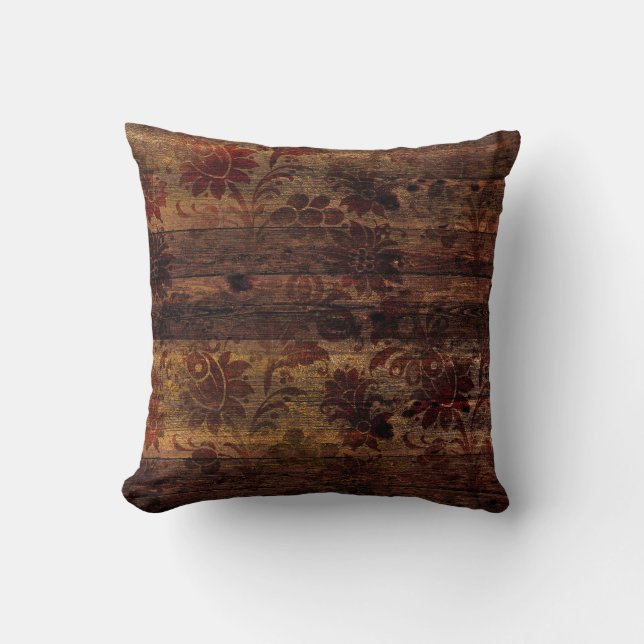 Coussin Bois Brown Floral Russe (Recto)