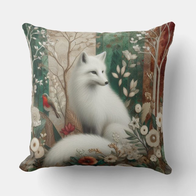 Coussin Bois Costume de décoration de renard arctique (Recto)
