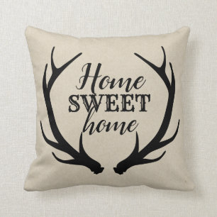 Coussin Bois de cerf rustique monogrammé Élégance champêtr