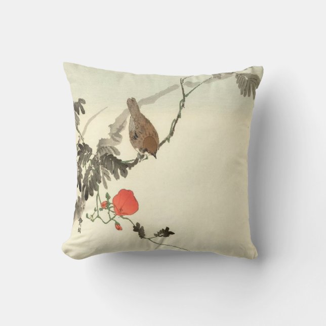 Coussin Bois De Chien Japonais Avec Oiseau (Recto)