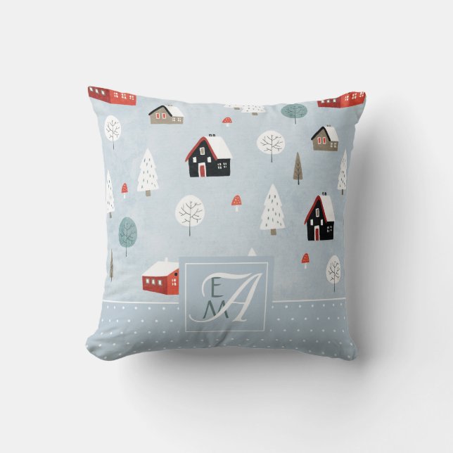Coussin Bois d'hiver Monogramme Scandinave Folk Art (Recto)