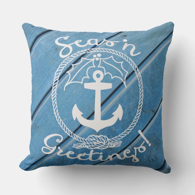 Coussin Bois nautique | Seas 'n Salutations | Vacances (Recto)