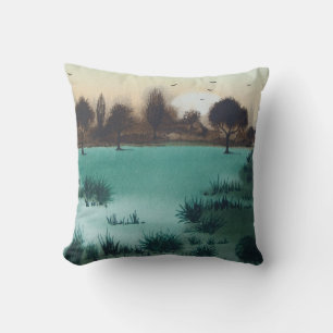 Coussin bois rustique automne Paysage coucher du soleil