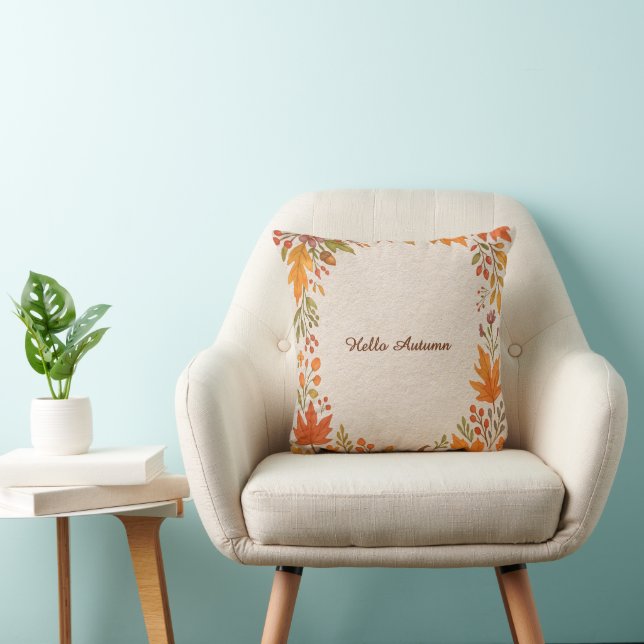 Coussin bois rustique & hygge feuille bonjour automne (Chaise)