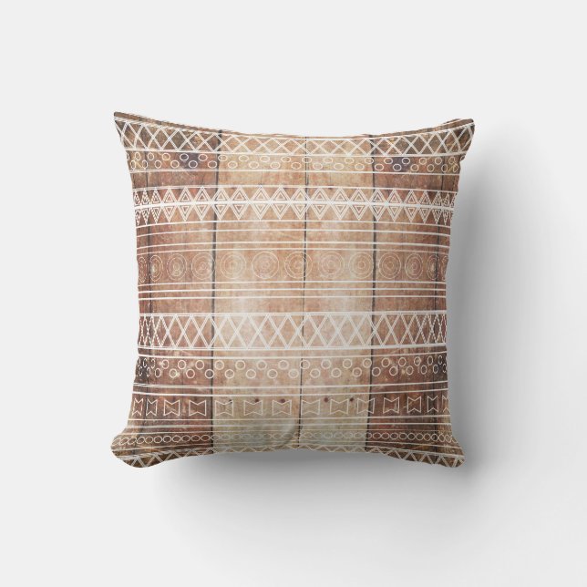 Coussin Bois tribal aztèque vintage (Recto)