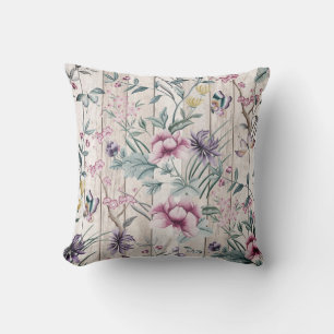 Coussin Bois turquoise tropical de papillon de Chinoiserie