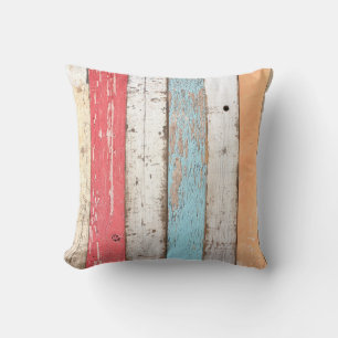 Coussin Bois vintage : Texture criquée multicolore.