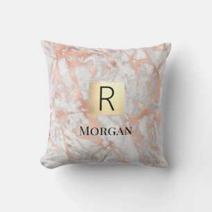 Coussin Boite en or marbre blanc et Rose, nom et monogramm