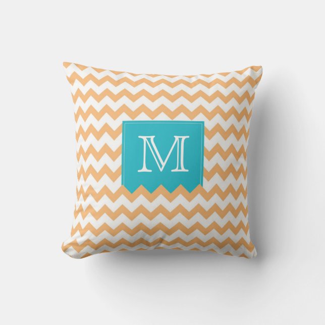 Coussin Boîte orange de motif de zigzag et de monogramme (Recto)