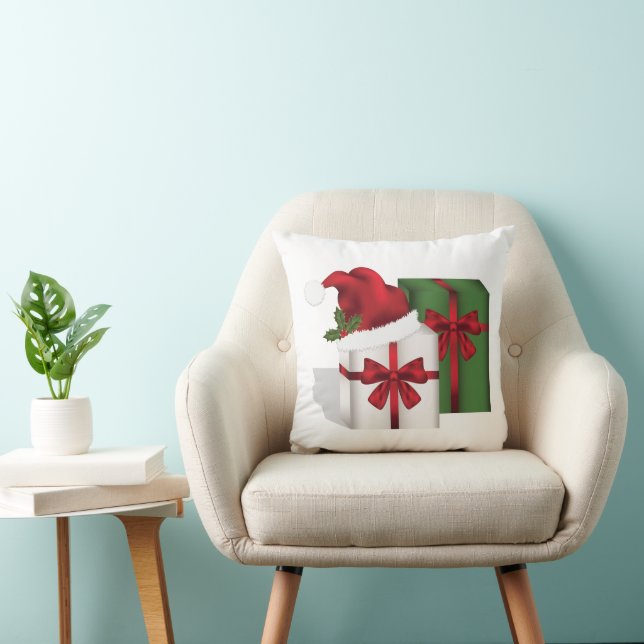 Coussin Boîtes Cadeaux Blanches Et Vertes Avec Chapeau De  (Chaise)