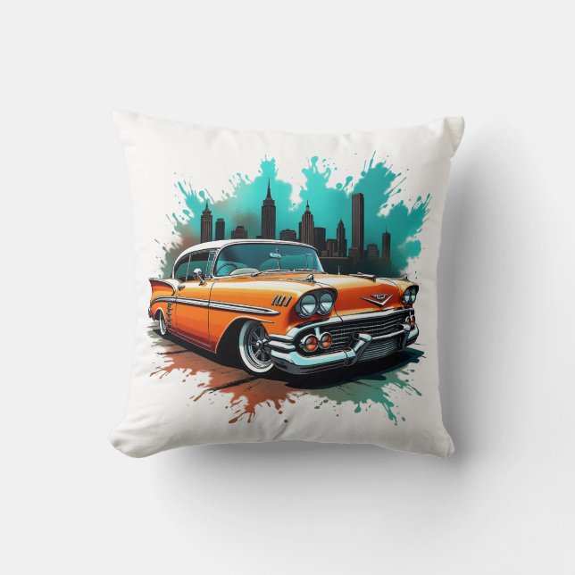 Coussin Bold 1958 Car with Skyline and Paint Splash Design (Recto)