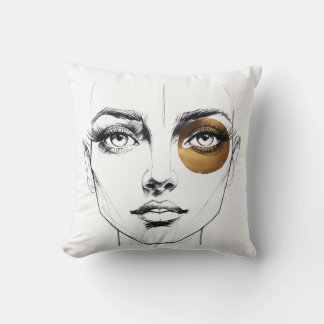Coussin Bold Abstract Female Face with Gold Eye Accent – A