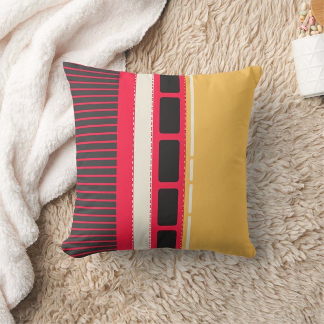 Coussin Bold Linear Pattern – Mustard, Red & Black Modern (Couverture)