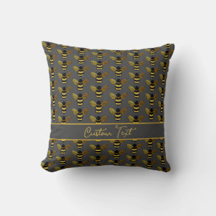 COUSSIN BOMBLEBEE OR BLACK BEE RÉPÉTER MOTIF BROWN