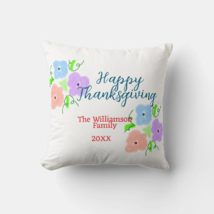 Coussin Bon thanksgiving bleu violet rose ajouter famille