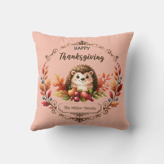 Coussin Bon thanksgiving de hérisson mignon personnalisé (Verso)