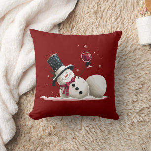 Coussin Bonhomme de neige avec vin cadeau de Noël Vacances