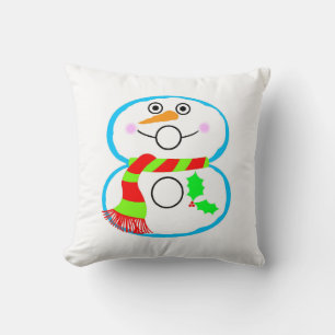 Coussin Bonhomme de neige Écharpe Rouge Verte Noël Vacance