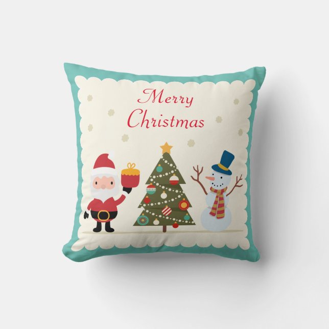 Coussin Bonhomme de neige le père noël d'arbre de Joyeux (Recto)