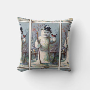 Coussin Bonhomme de neige vintage avec motif de rouge-gorg